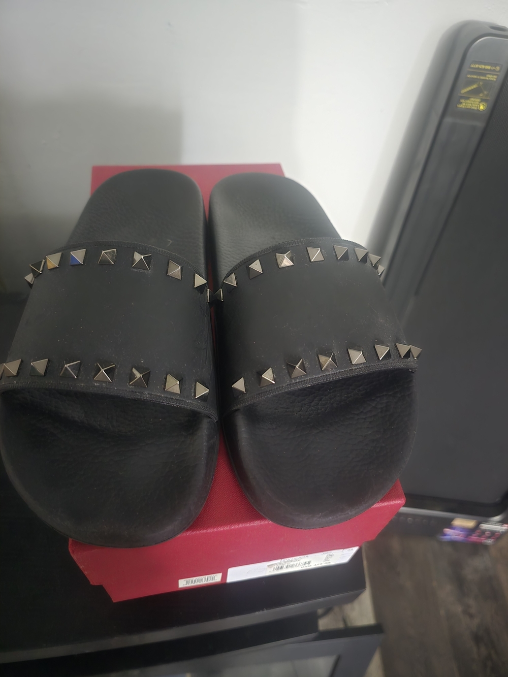 Black Studded Slide Sandals - Women's